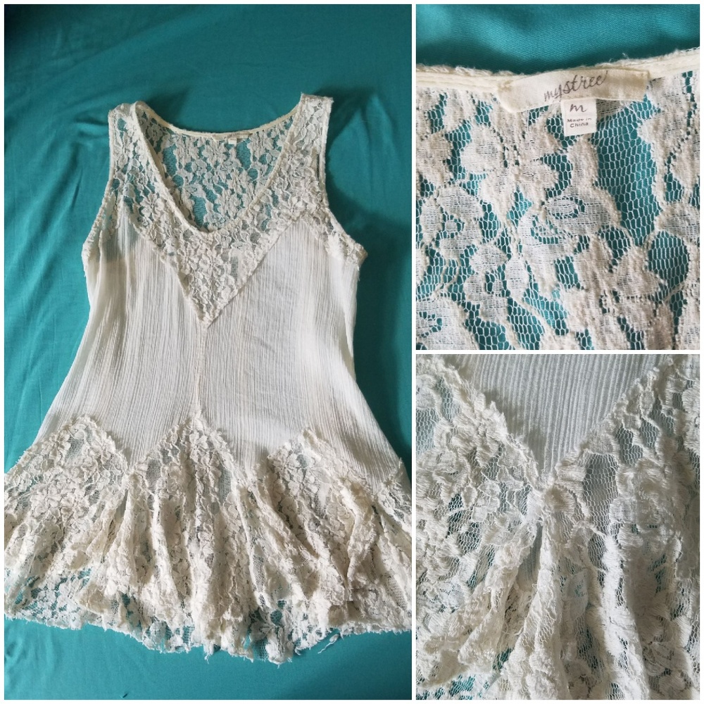 Mystree Creme Lace Tank